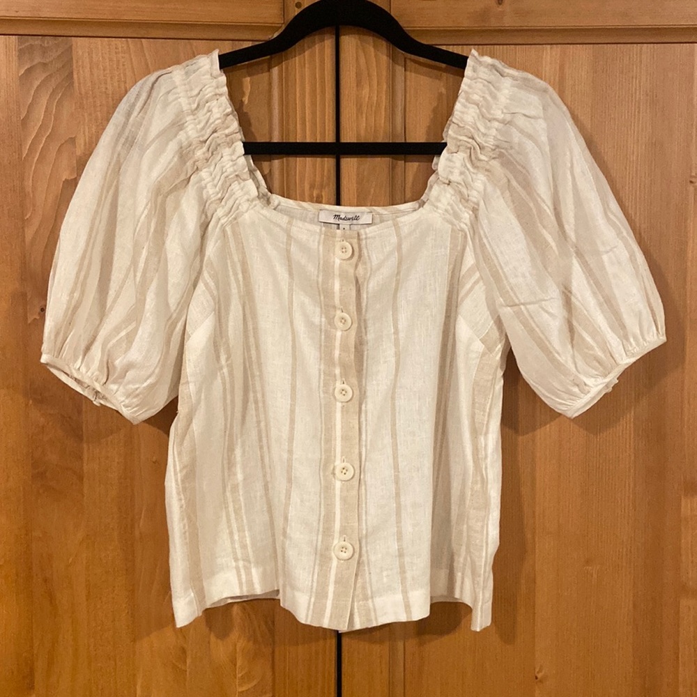 Madewell Linen Blend Striped Blouse Top BNWT